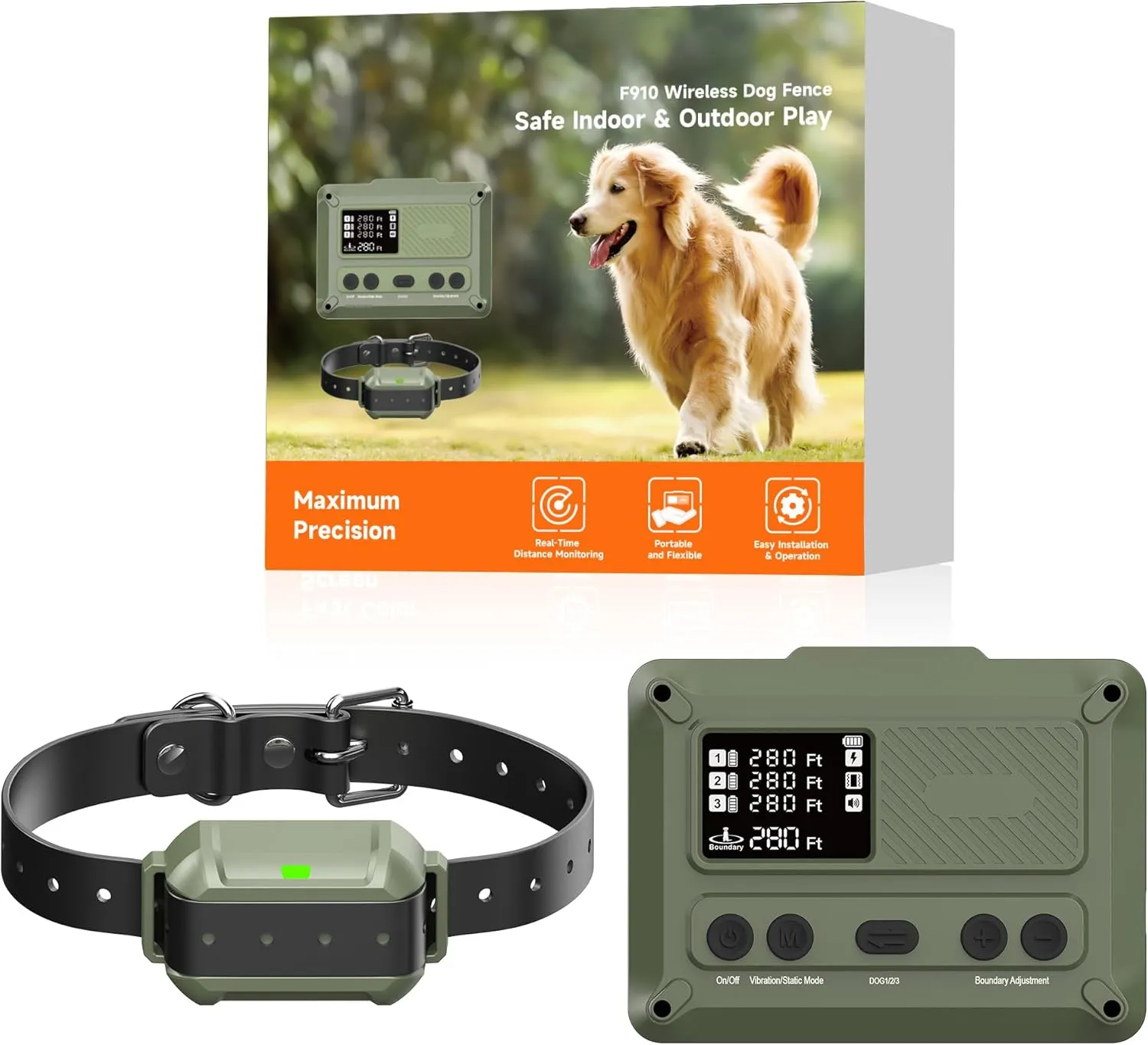 Wireless Dog Fence System : Electric Fence for Dogs Freedom Safe Indoor Outdoor for Medium Large Dogs Covering Up to 5.6 Acre