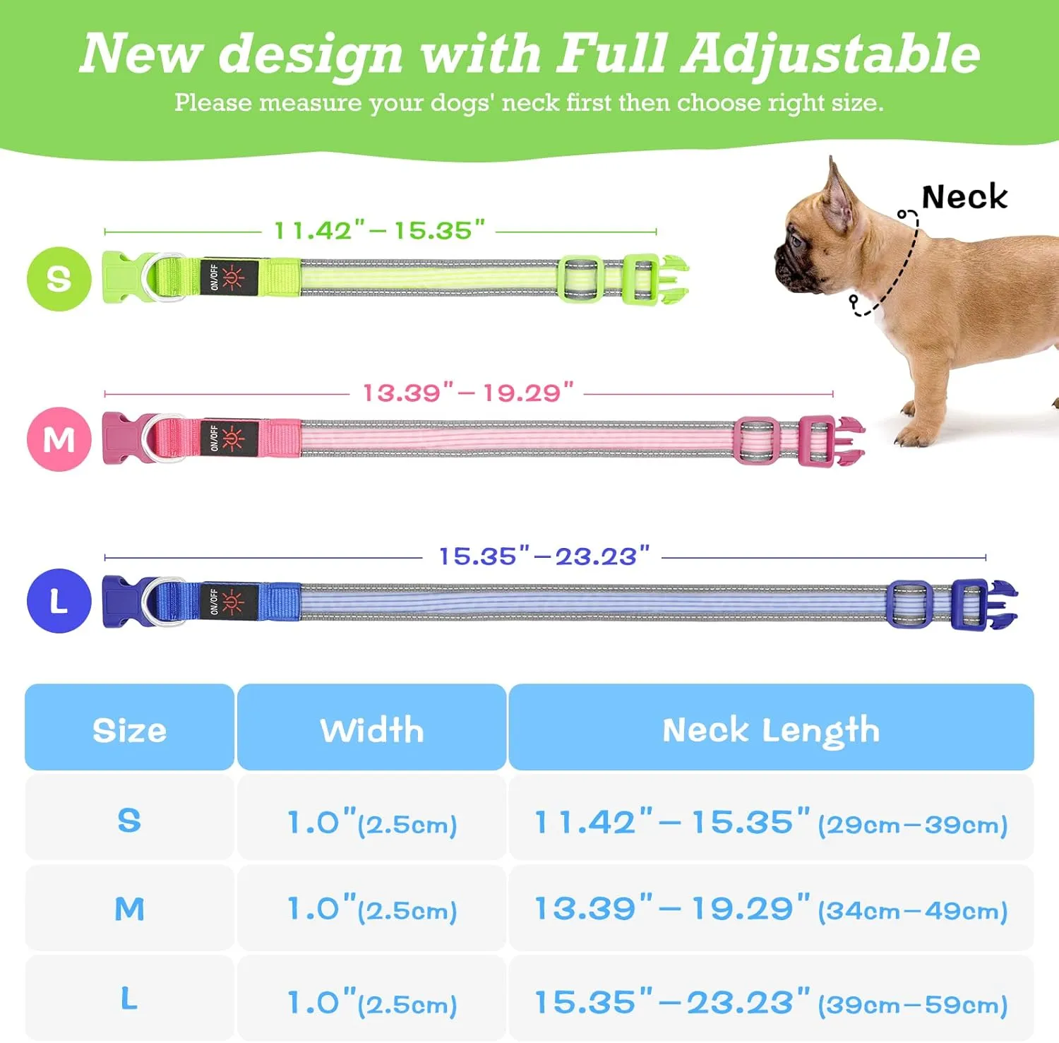 YFbrite Full Adjustbale LED Dog Collar, Full Illuminated Light up Dog Collars, Reflective Dog Collar Light Glowing in The Dark for All Dogs Safety (Large, Pink-2)