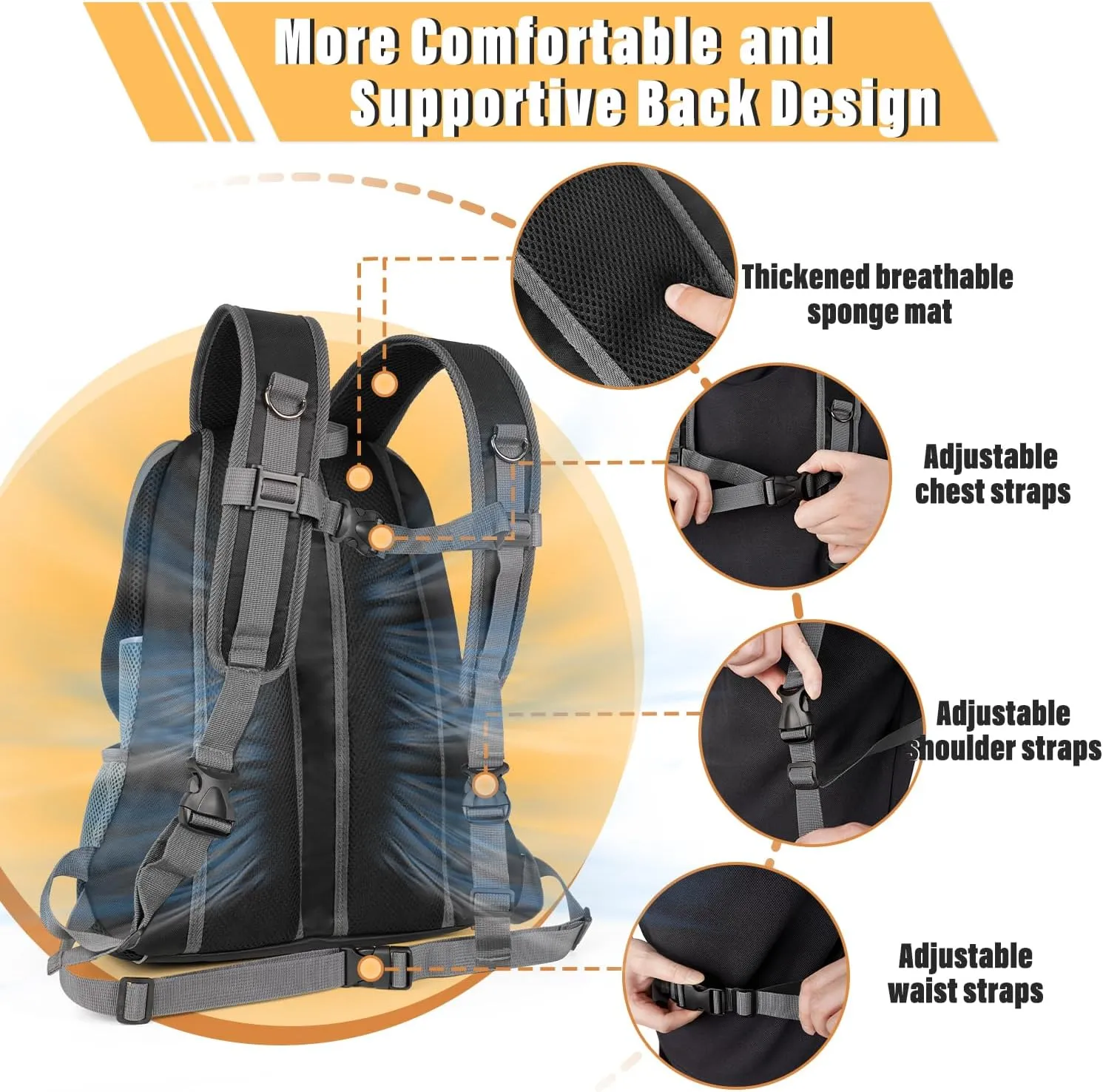 YUDODO Dog Front Carrier Backpack, Adjustable Breathable Pet Carrier for Small Dogs, Ventilated Puppy Back Pack with Safety Belt, Lightweight Doggy Backpack for Hiking Outdoor (Black, M: 4.5-9 lbs)