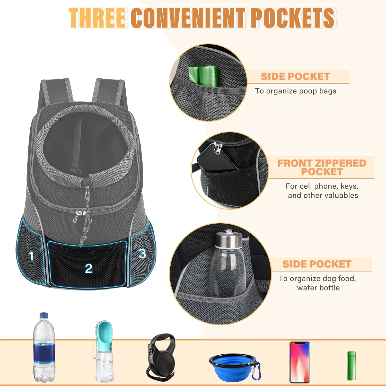 YUDODO Dog Front Carrier Backpack, Adjustable Breathable Pet Carrier for Small Dogs, Ventilated Puppy Back Pack with Safety Belt, Lightweight Doggy Backpack for Hiking Outdoor (Black, M: 4.5-9 lbs)
