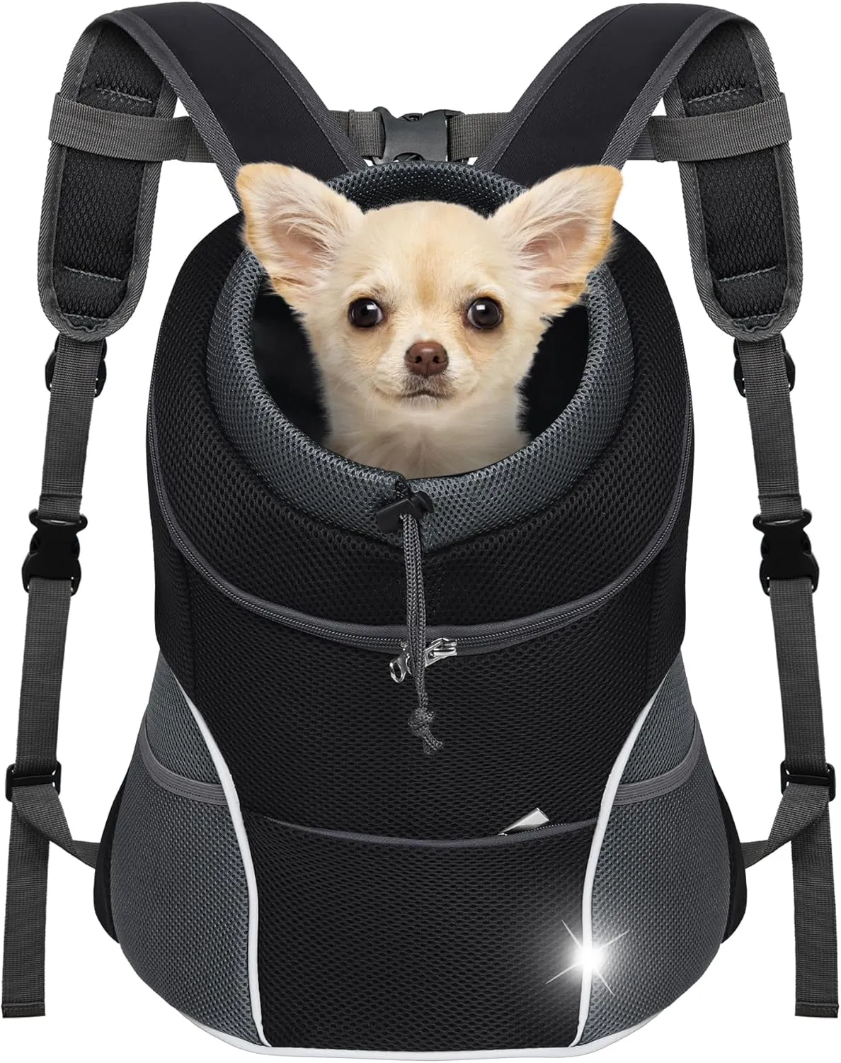 YUDODO Dog Front Carrier Backpack, Adjustable Breathable Pet Carrier for Small Dogs, Ventilated Puppy Back Pack with Safety Belt, Lightweight Doggy Backpack for Hiking Outdoor (Black, M: 4.5-9 lbs)