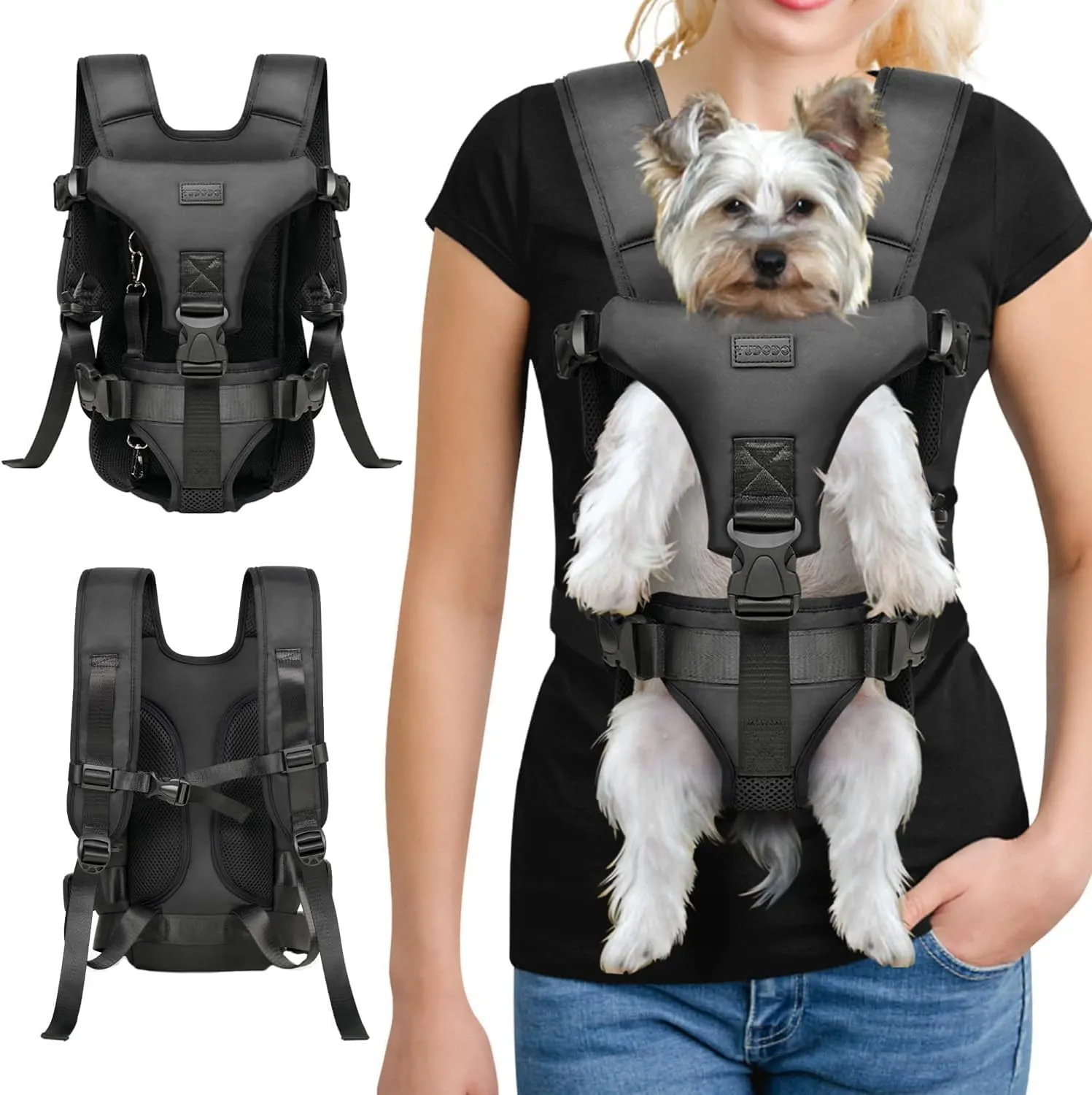 YUDODO Front Pet Carrier Backpack for Small Dogs and Cats, Secure and Breathable Mesh, Ergonomic Support, Adjustable for Walking, Hiking, or Travel (Black S)